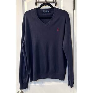 Polo Ralph Lauren Sweater Mens XL Blue Pima Cotton V Neck Preppy